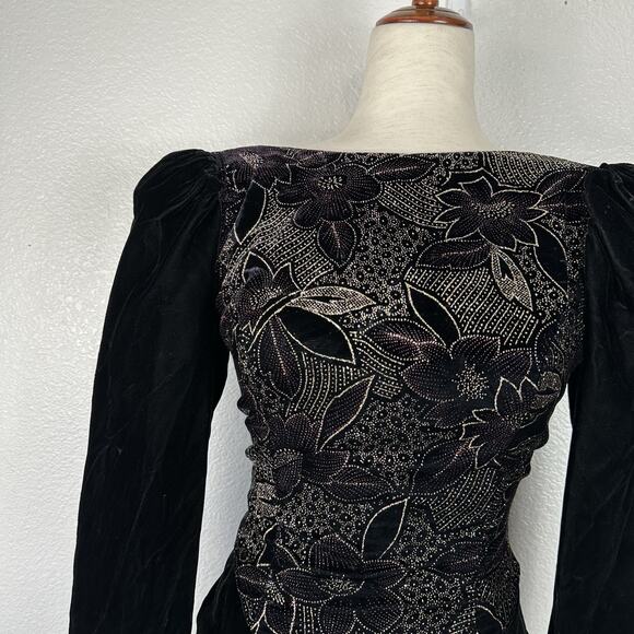 Vintage Jessica McClintock Dress Women Size 4 Black Velvet Metallic Formal Party - Picture 6 of 15